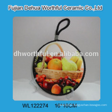Personalized ceramic trivet with fruit painting for kitchen